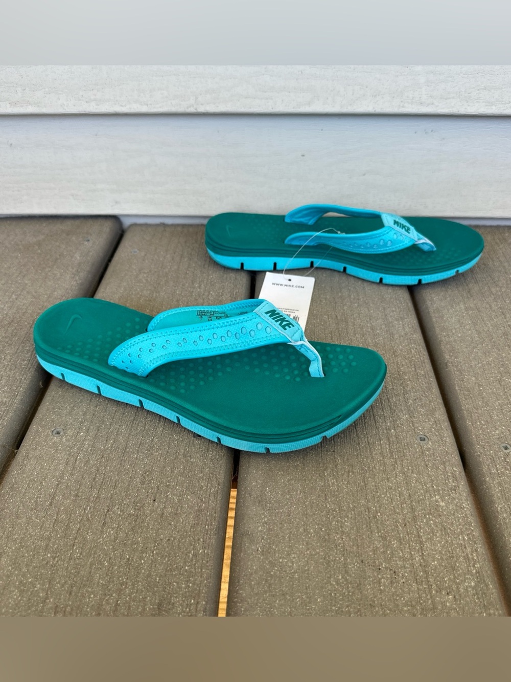 New Nike Women's Size 7 Flex Motion Flip Flops Sandals Thong Rio Teal Gamma Blue